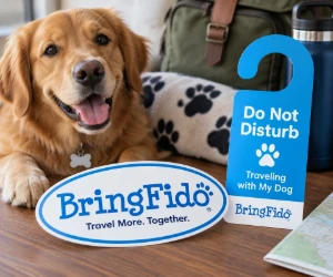 Free BringFido Bumper Sticker and Dog-Themed Door Hanger